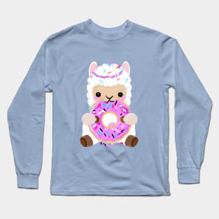 Sheep Eating a Donut, Cute Sheep, Kawaii Long Sleeve T-Shirt